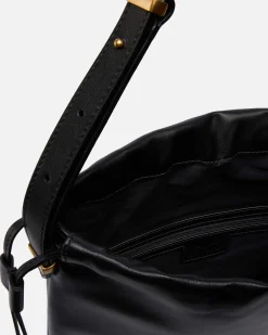 Sacchetto Pinko nero in pelle liscia misura media con fibbia Love Birds dorata e tracolla regolabile