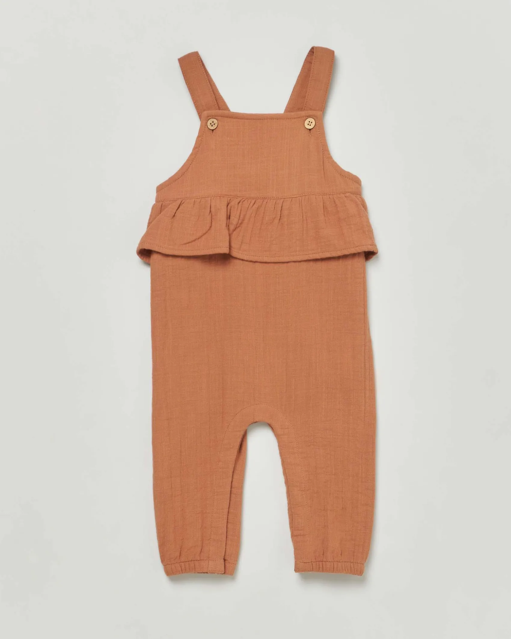 Salopette Lil'Atelier caramello in cotone con volant