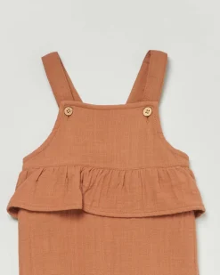 Salopette Lil'Atelier caramello in cotone con volant