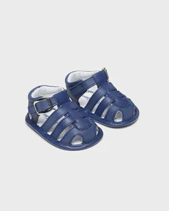 Sandali con listini incrociati blu in similpelle con fibbia 12-19