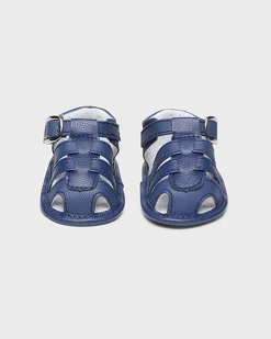 Sandali con listini incrociati blu in similpelle con fibbia 12-19