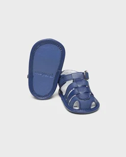 Sandali con listini incrociati blu in similpelle con fibbia 12-19
