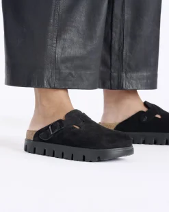 Sandalo Boston Chunky nero in pelle scamosciata con plateau a scanalature