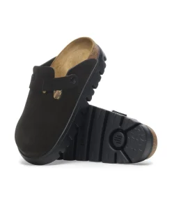 Sandalo Boston Chunky nero in pelle scamosciata con plateau a scanalature