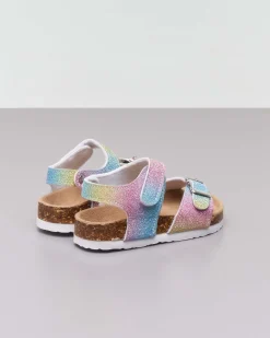 Sandalo multicolor glitterato con fibbia e cinturino a strappo