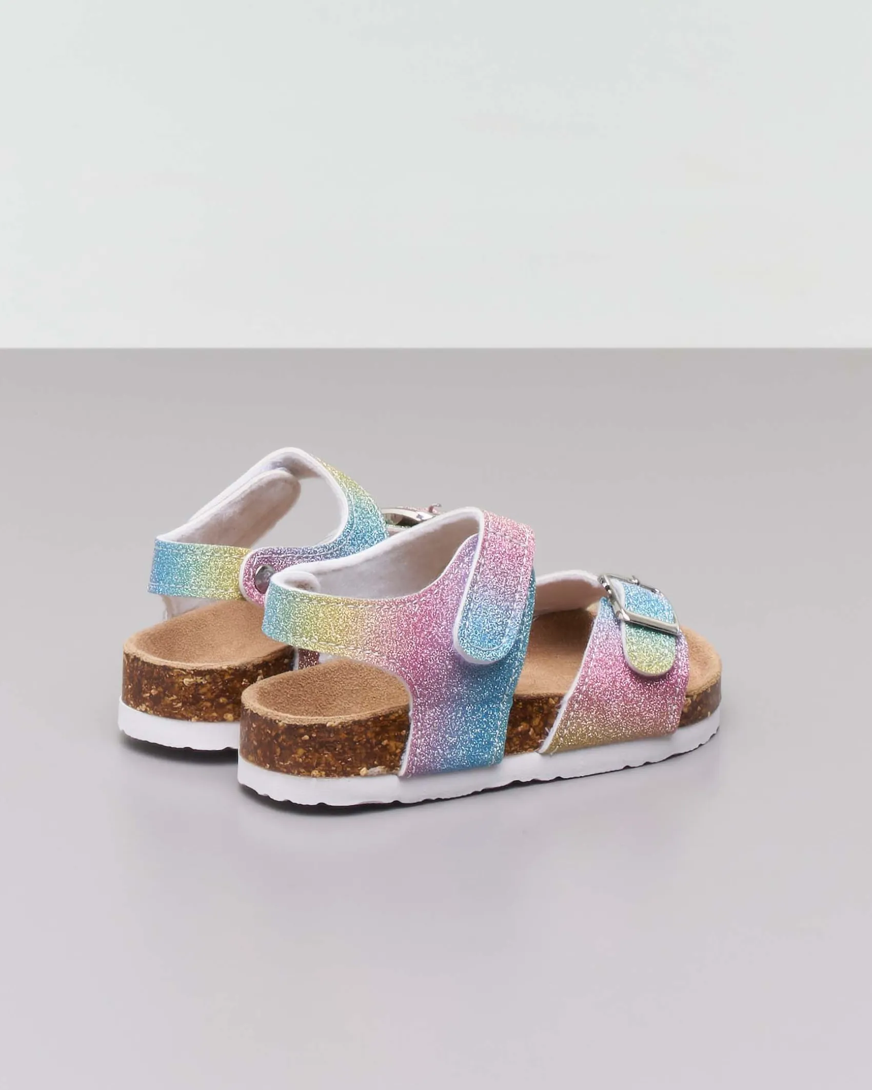 Sandalo multicolor glitterato con fibbia e cinturino a strappo