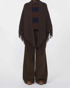 Scialle marrone Weekend Max Mara in lana con frange applicate al fondo