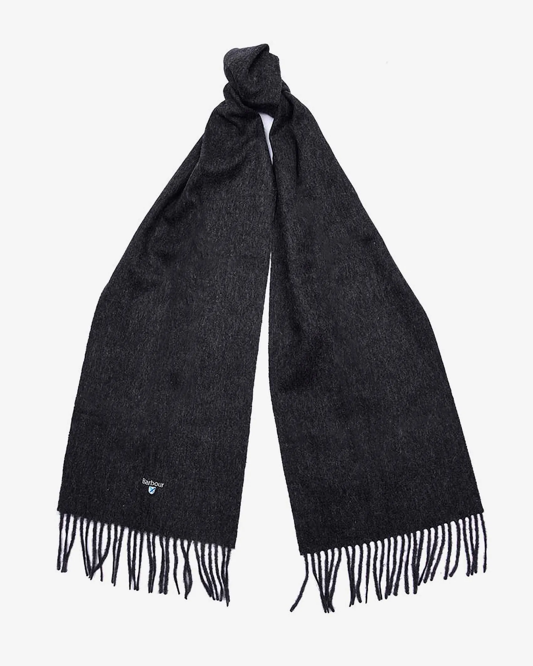 Sciarpa Barbour antracite in pura lana con frange