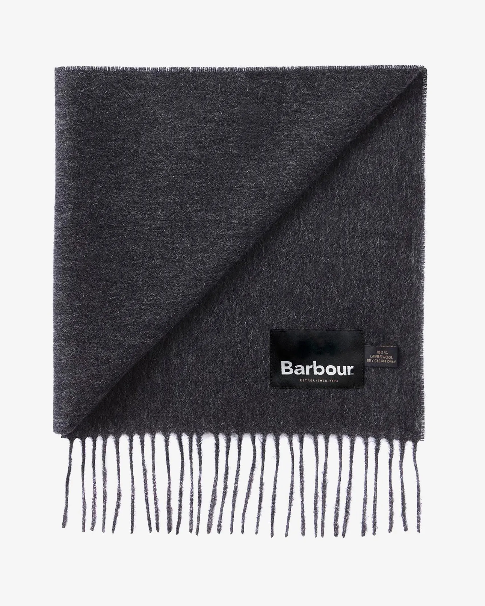 Sciarpa Barbour antracite in pura lana con frange