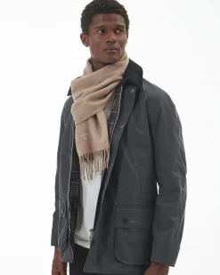 Sciarpa Barbour cammello in pura lana con frange