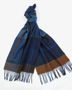 Sciarpa Barbour check blu indaco e ruggine in pura lana