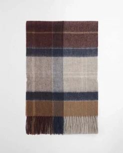 Sciarpa Barbour check grigio blu e marrone in pura lana