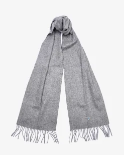 Sciarpa Barbour grigia in pura lana con frange
