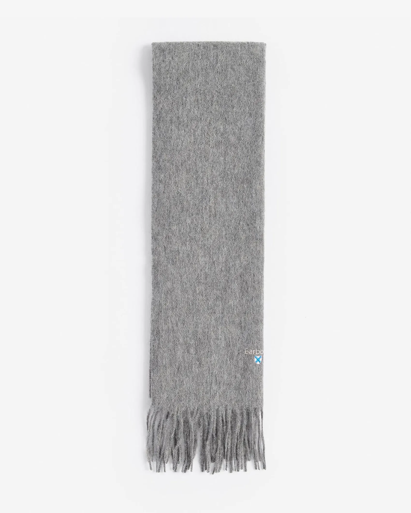 Sciarpa Barbour grigia in pura lana con frange