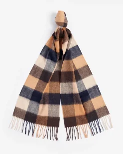 Sciarpa Barbour in fantasia check cammello beige e blu in pura lana