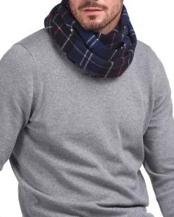 Sciarpa Barbour in tartan check blu e indaco in pura lana