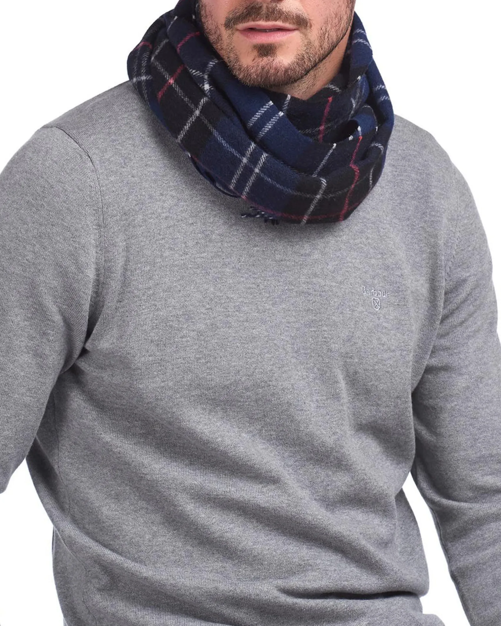 Sciarpa Barbour in tartan check blu e indaco in pura lana