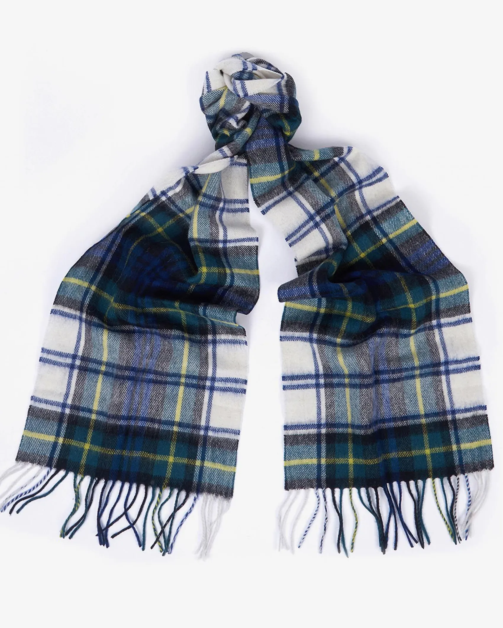 Sciarpa Barbour in tartan check bianca e verde in misto lana e cachemire
