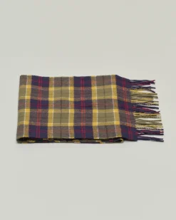 Sciarpa Barbour in tartan check verde militare e blu in pura lana