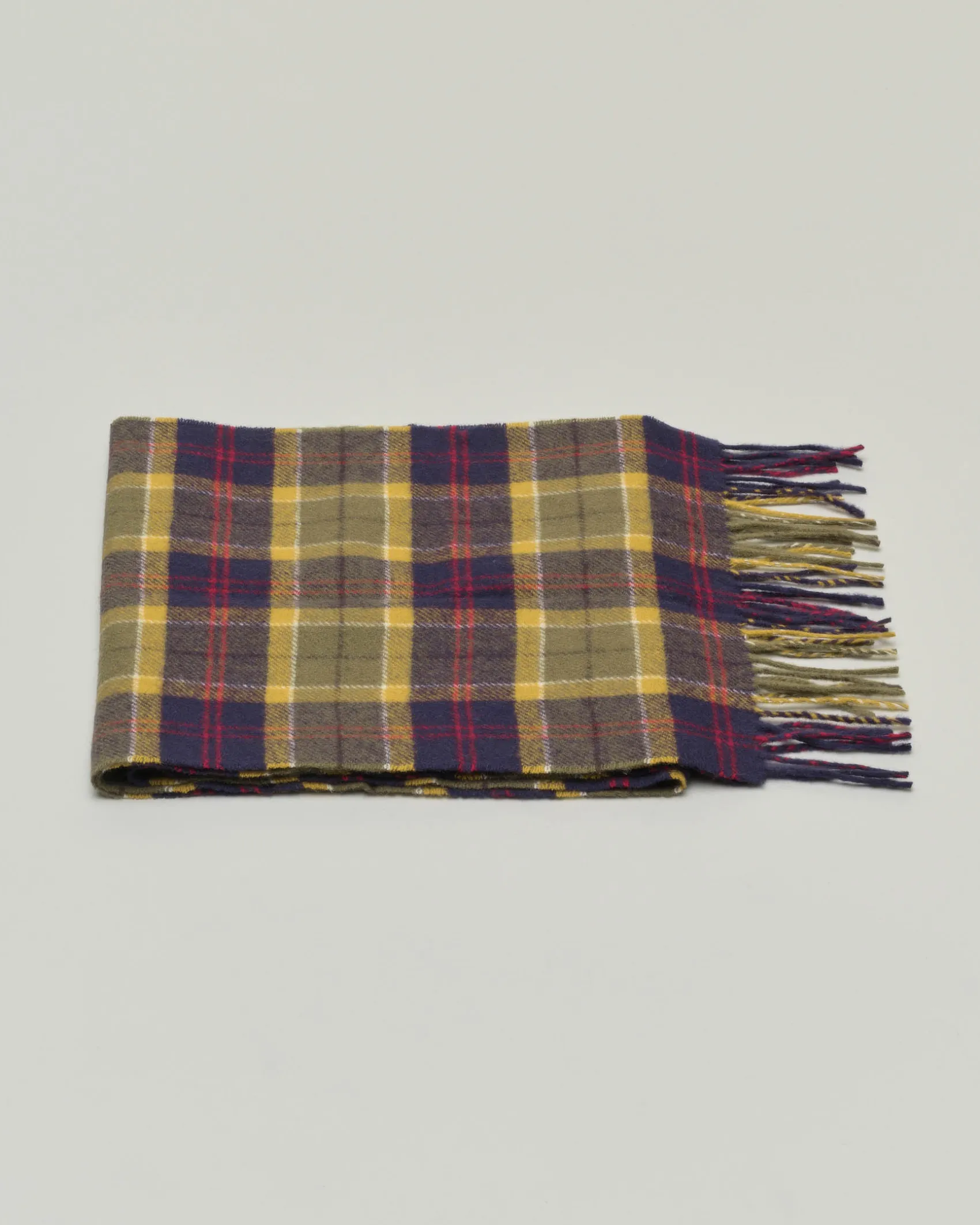 Sciarpa Barbour in tartan check verde militare e blu in pura lana