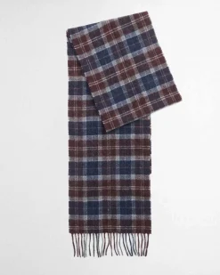 Sciarpa Barbour in tartan check marrone grigia e blu in pura lana