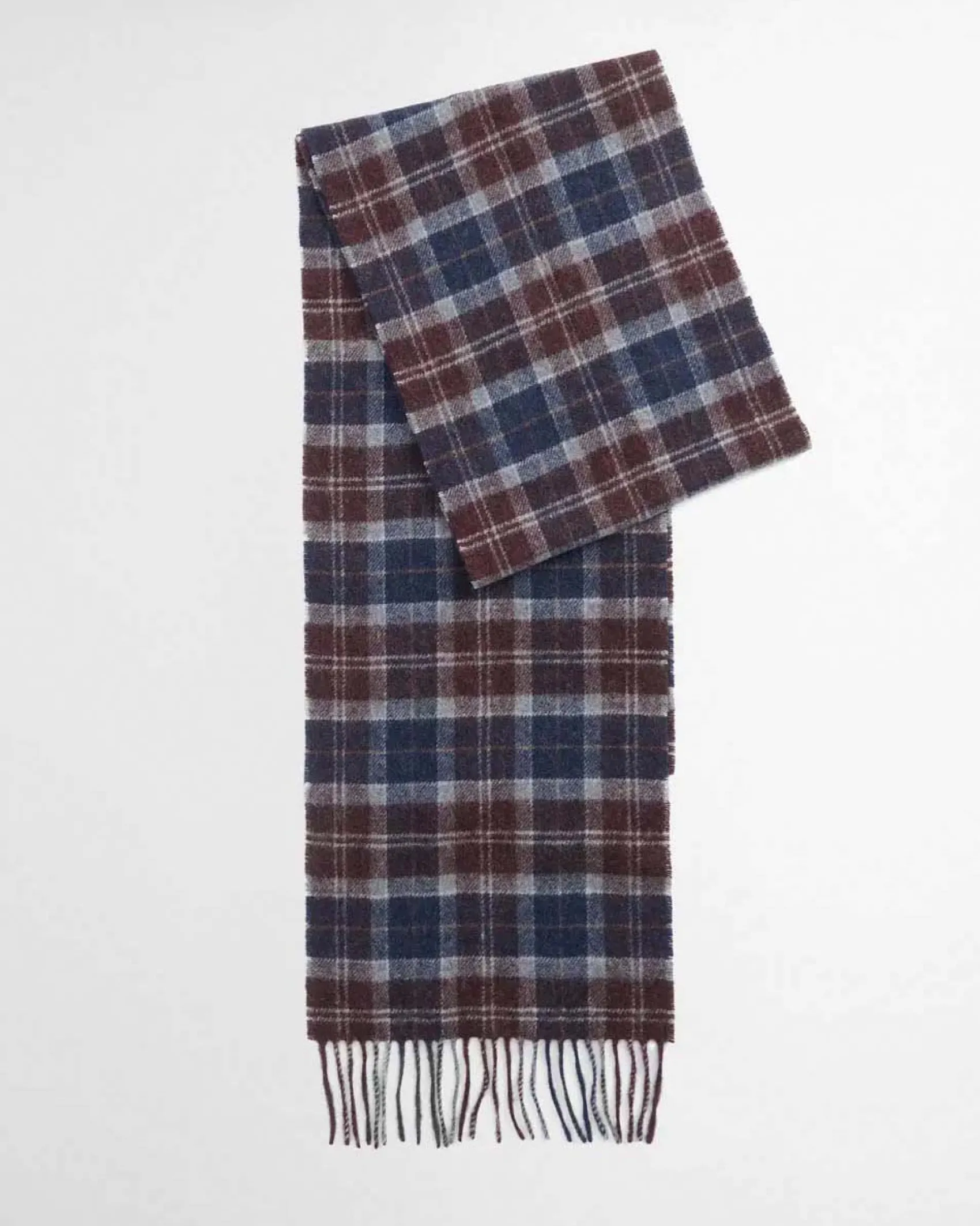Sciarpa Barbour in tartan check marrone grigia e blu in pura lana