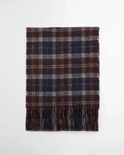 Sciarpa Barbour in tartan check marrone grigia e blu in pura lana