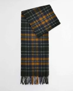 Sciarpa Barbour in tartan check ocra verde e blu in misto lana e cachemire