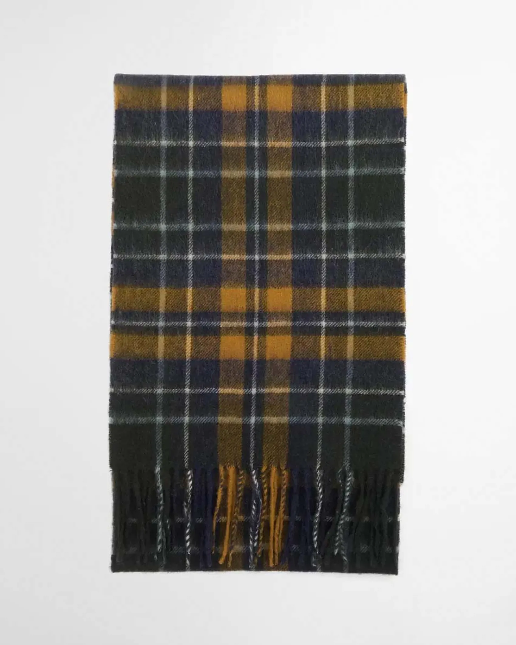 Sciarpa Barbour in tartan check ocra verde e blu in misto lana e cachemire