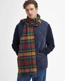 Sciarpa Barbour in tartan check coccio ocra e verde in misto lana e cachemire