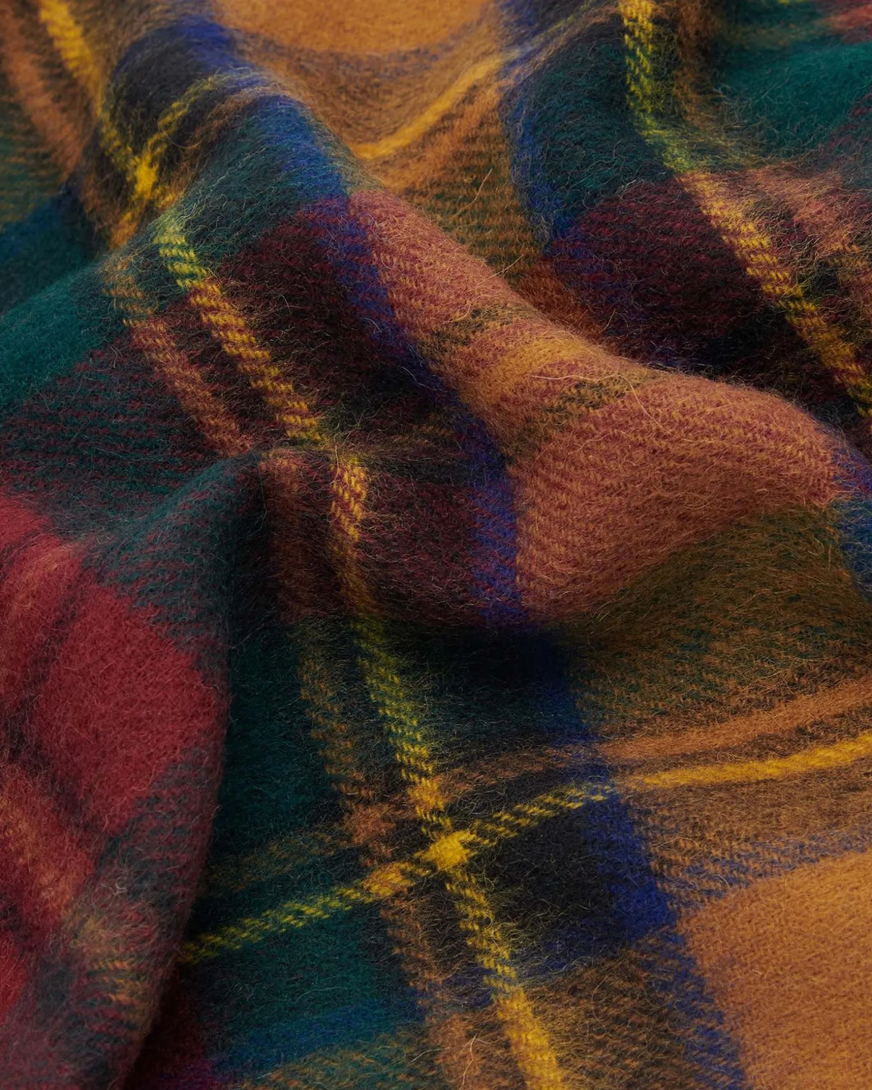 Sciarpa Barbour in tartan check coccio ocra e verde in misto lana e cachemire