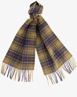 Sciarpa Barbour in tartan check verde militare e blu in pura lana