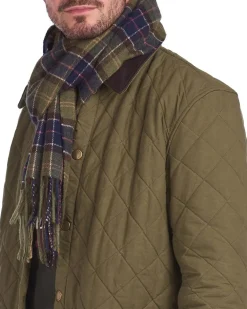 Sciarpa Barbour in tartan check verde militare e blu in pura lana