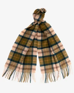 Sciarpa Barbour in tartan check beige e verde militare in pura lana