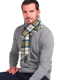 Sciarpa Barbour in tartan check beige e verde militare in pura lana