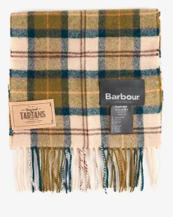 Sciarpa Barbour in tartan check beige e verde militare in pura lana