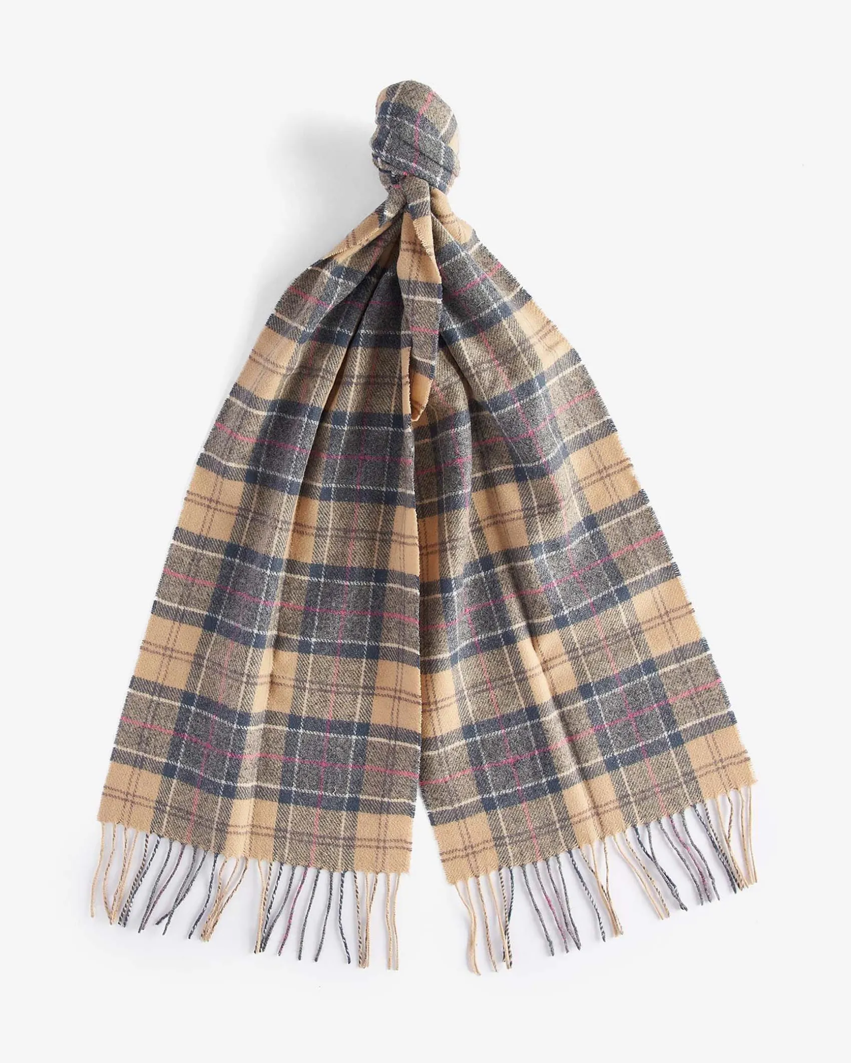 Sciarpa Barbour in tartan check beige e grigia in pura lana