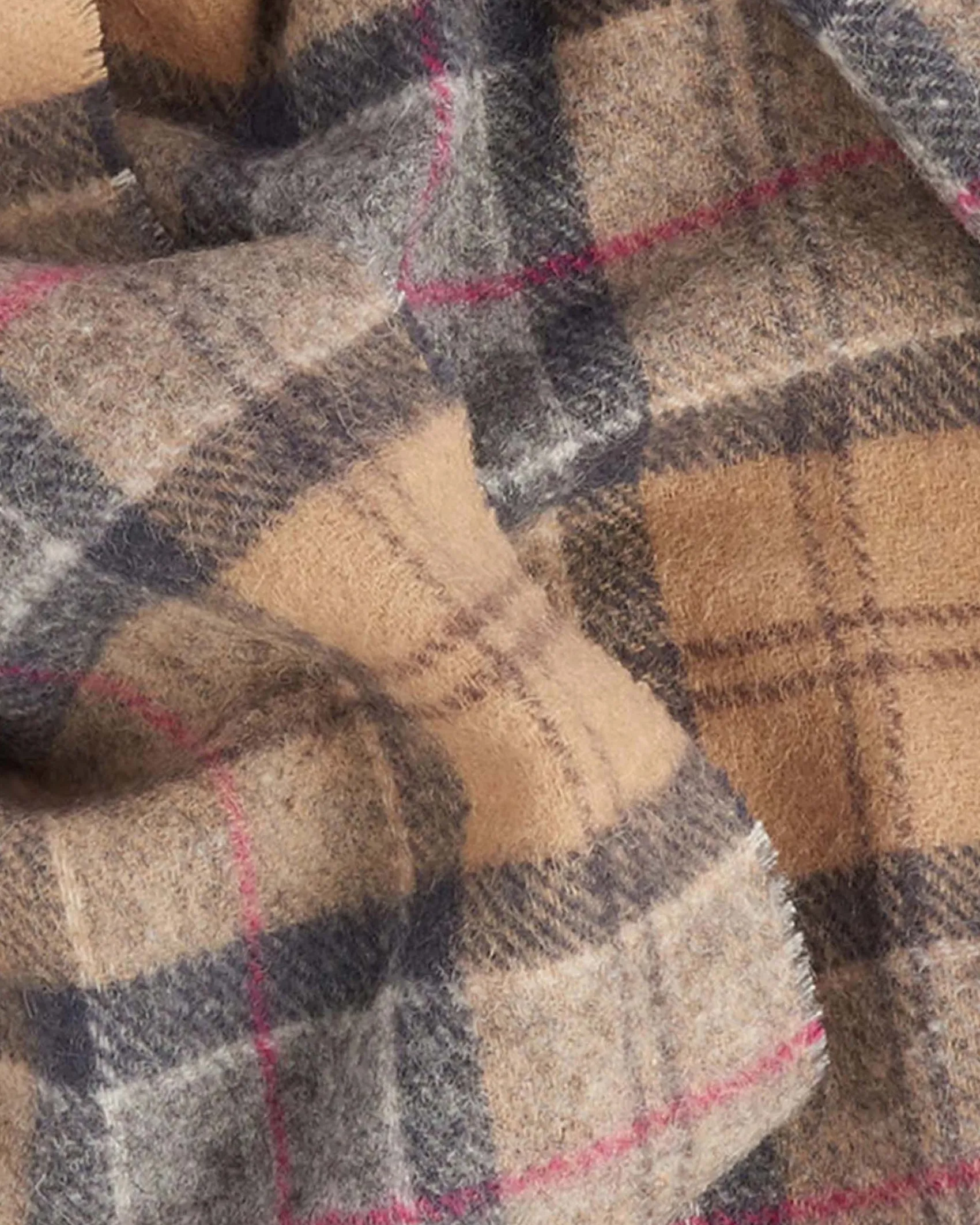 Sciarpa Barbour in tartan check beige e grigia in pura lana