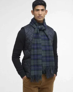 Sciarpa Barbour in tartan check verde e blu in pura lana