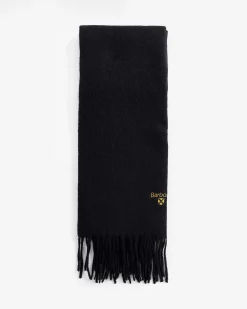 Sciarpa Barbour nera in pura lana con frange