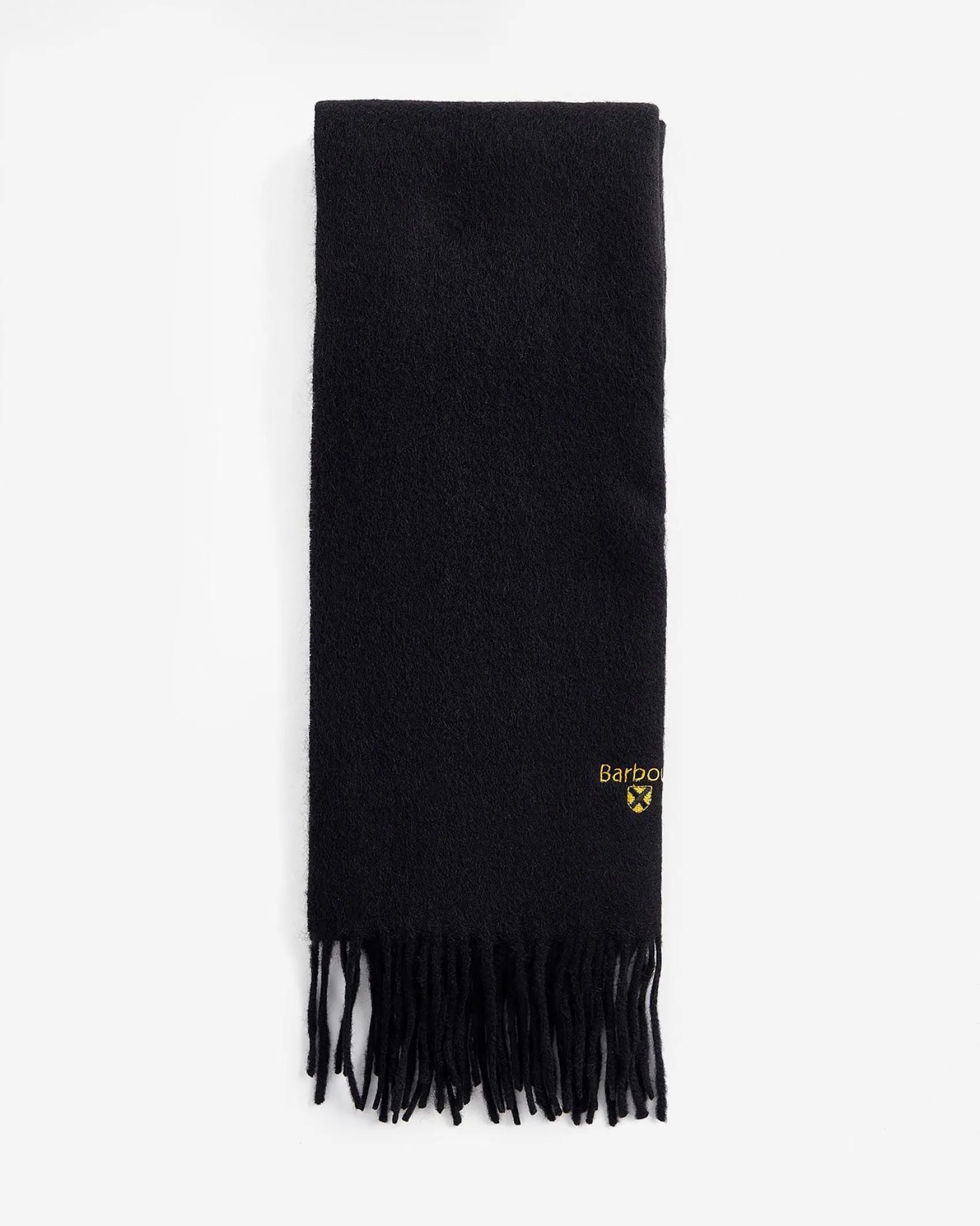 Sciarpa Barbour nera in pura lana con frange