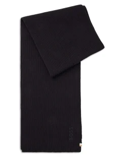 Sciarpa Boss nera in misto cotone e lana a costine
