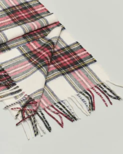 Sciarpa Bronte by Moon bianca e rossa tartan check in pura lana merinos