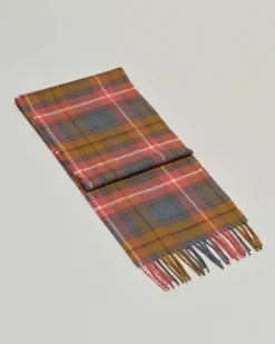 Sciarpa Bronte by Moon color coccio e indaco in pura lana merinos tartan check