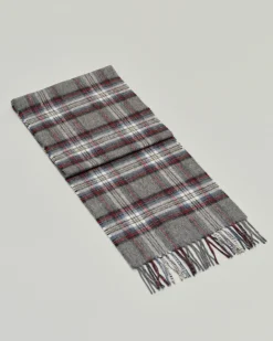 Sciarpa Bronte by Moon grigia e rossa tartan check in pura lana merinos