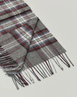 Sciarpa Bronte by Moon grigia e rossa tartan check in pura lana merinos