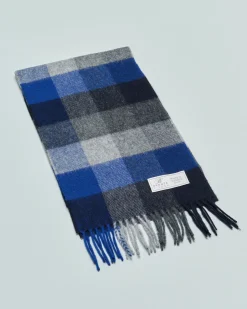 Sciarpa Bronte by Moon in pura lana merinos fantasia a quadri blu e grigia