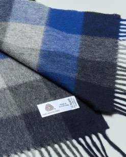 Sciarpa Bronte by Moon in pura lana merinos fantasia a quadri blu e grigia