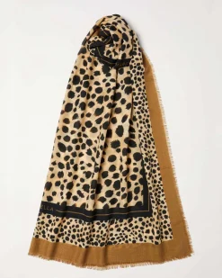 Sciarpa in lana Marella a fantasia animalier con riquadro giallo ocra