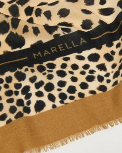 Sciarpa in lana Marella a fantasia animalier con riquadro giallo ocra